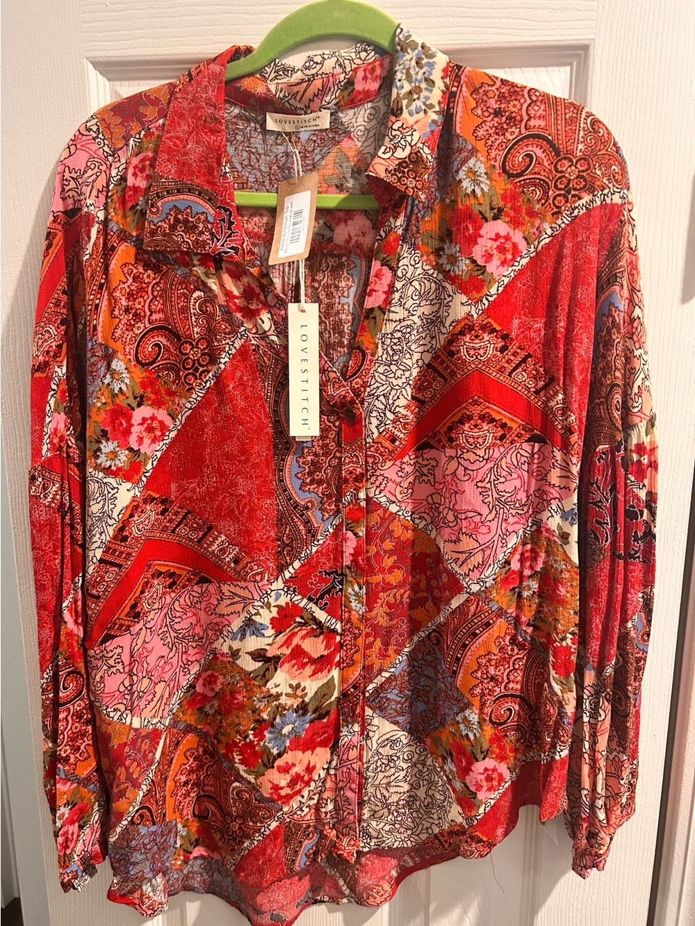 lovestitch Red Multi Paisley Patchwork Button-Down Shirt